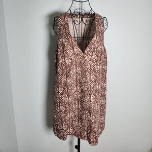 Faherty Linen Sleeveless Button Front Dress Womens L Brown Floral